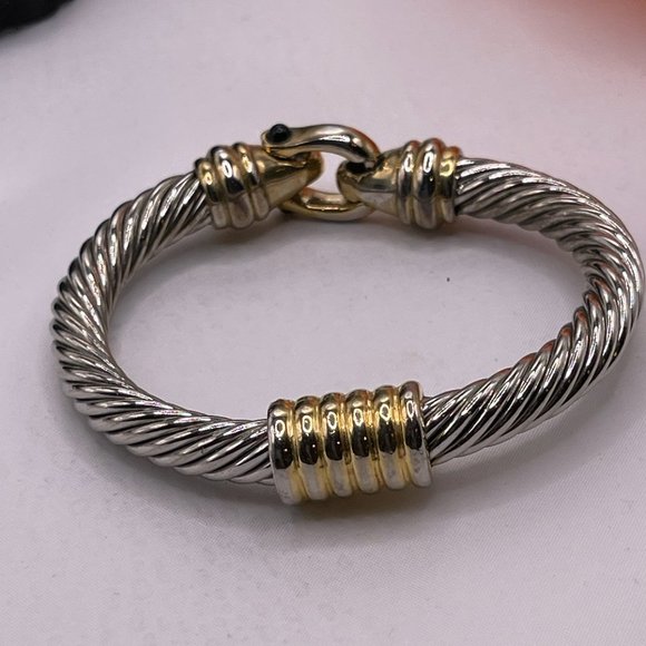 09.19.25_7- Twisted Cable Bracelet in Two-toned silvertone & Gold Magnetic Clasp - Picture 2 of 5